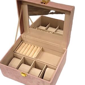 At Home Pink Velvet Jewelry/Watch Organization Box w/Handle